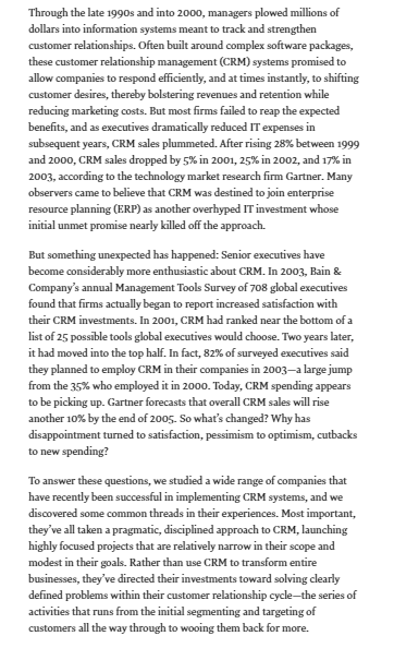 Question As you read in the Article 4 CRM done