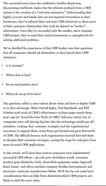 Question As you read in the Article 4 CRM done