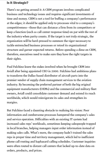 Question As you read in the Article 4 CRM done