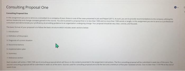 Consulting Proposal One Consulting Proposal One