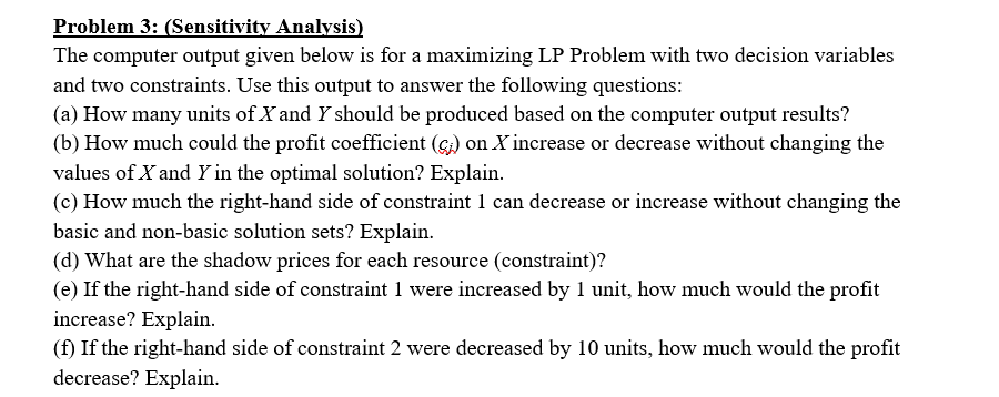 Problem 3: (Sensitivity Analysis) The computer