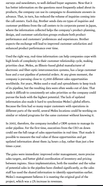 Question As you read in the Article 4 CRM done