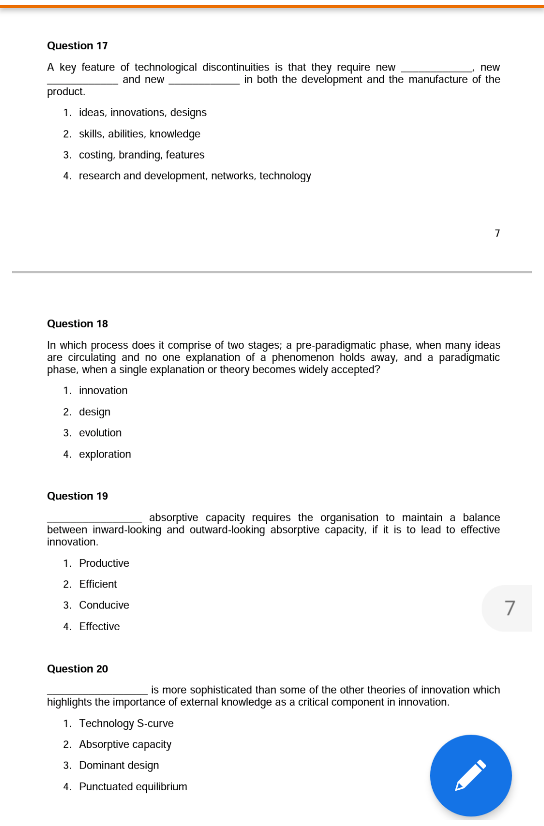 Question 17 new A key feature of technological