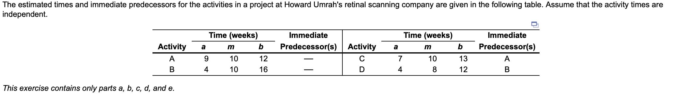 This exercise contains only parts a, b, c, d, and