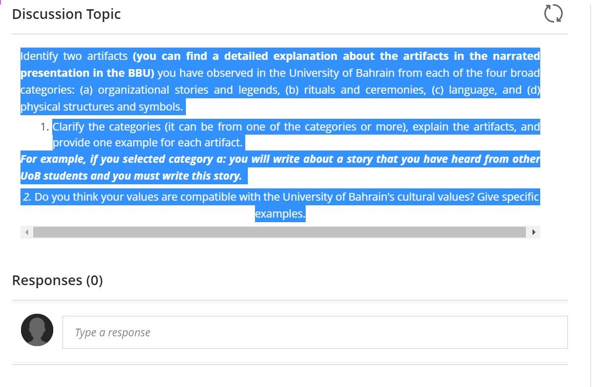 Discussion Topic Identify two artifacts (you can