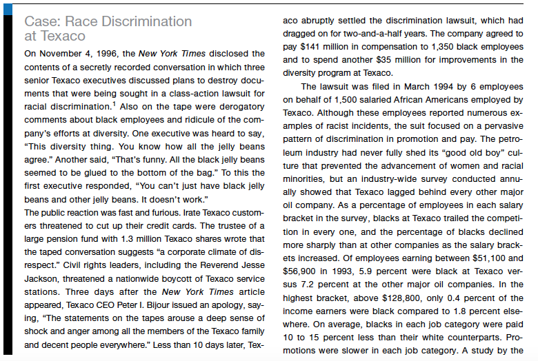 Using the case Race Discrimination at Texaco,