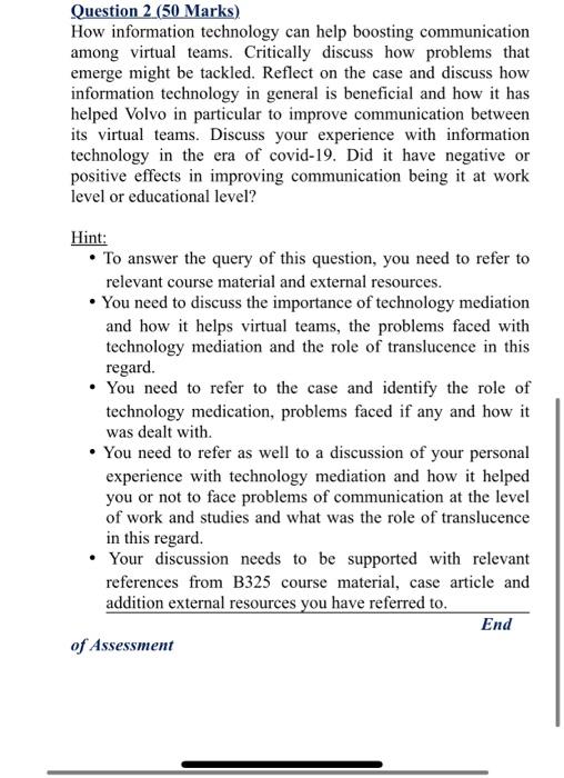 Question 2 (50 Marks) How information technology