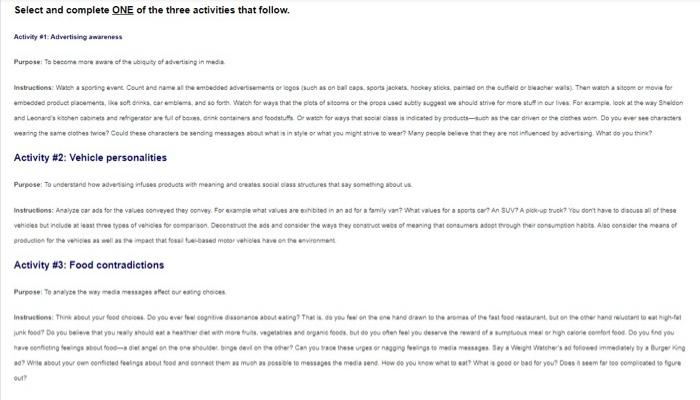 please select one from these three. and complete