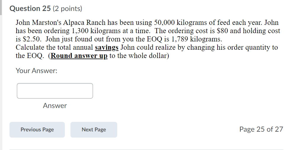 Question 25 (2 points) John Marston's Alpaca