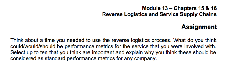 Module 13 - Chapters 15 & 16 Reverse Logistics