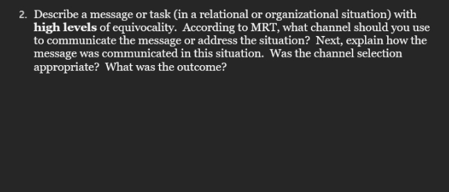 2. Describe a message or task in a relational or
