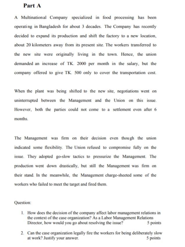 PLEASE ANSWER QUESTION NUMBER 2 " Part A A