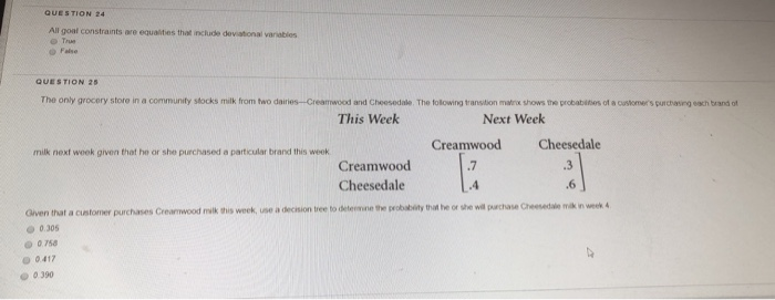 QUESTION 24 All goal constraints Tre equalities