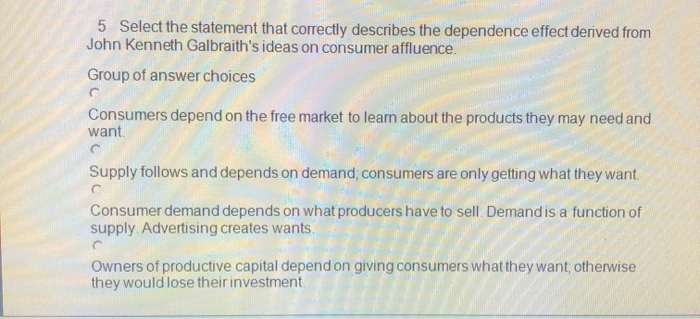 5 Select the statement that correctly describes