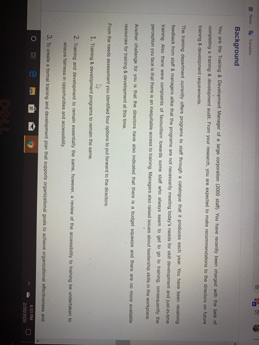 Background You are the Training & Development