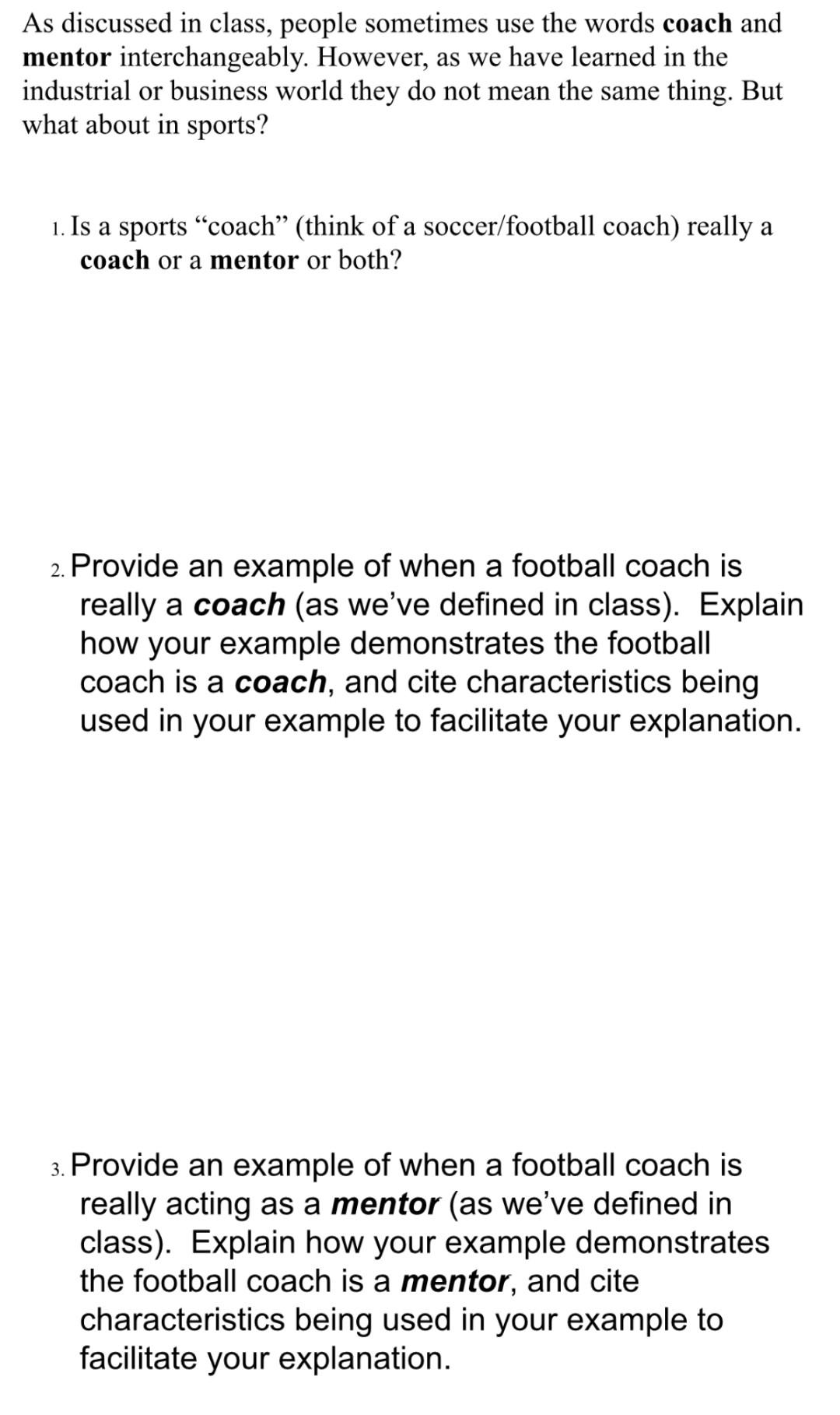 create a situation example for Question 2 and