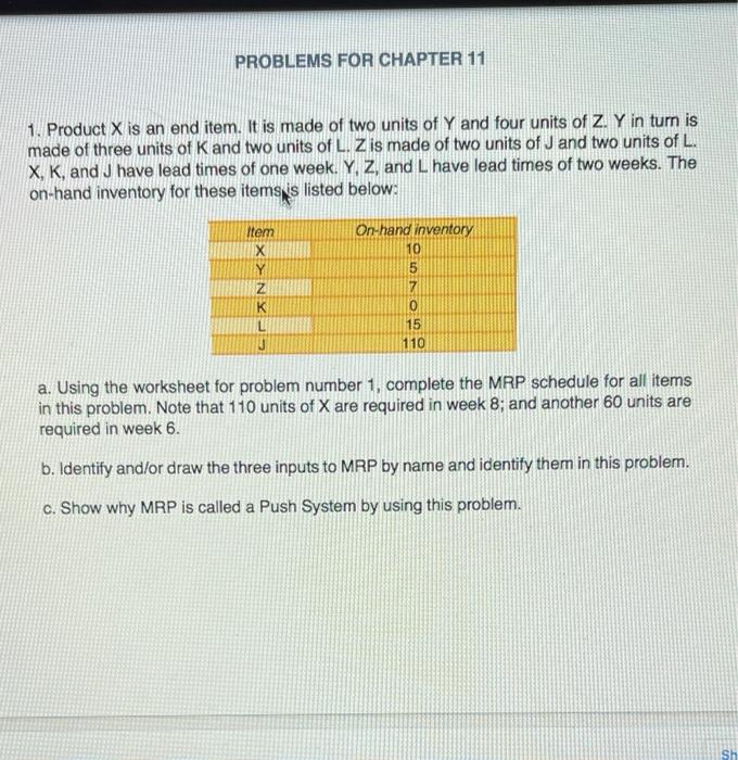 PROBLEMS FOR CHAPTER 11 1. Product X is an end