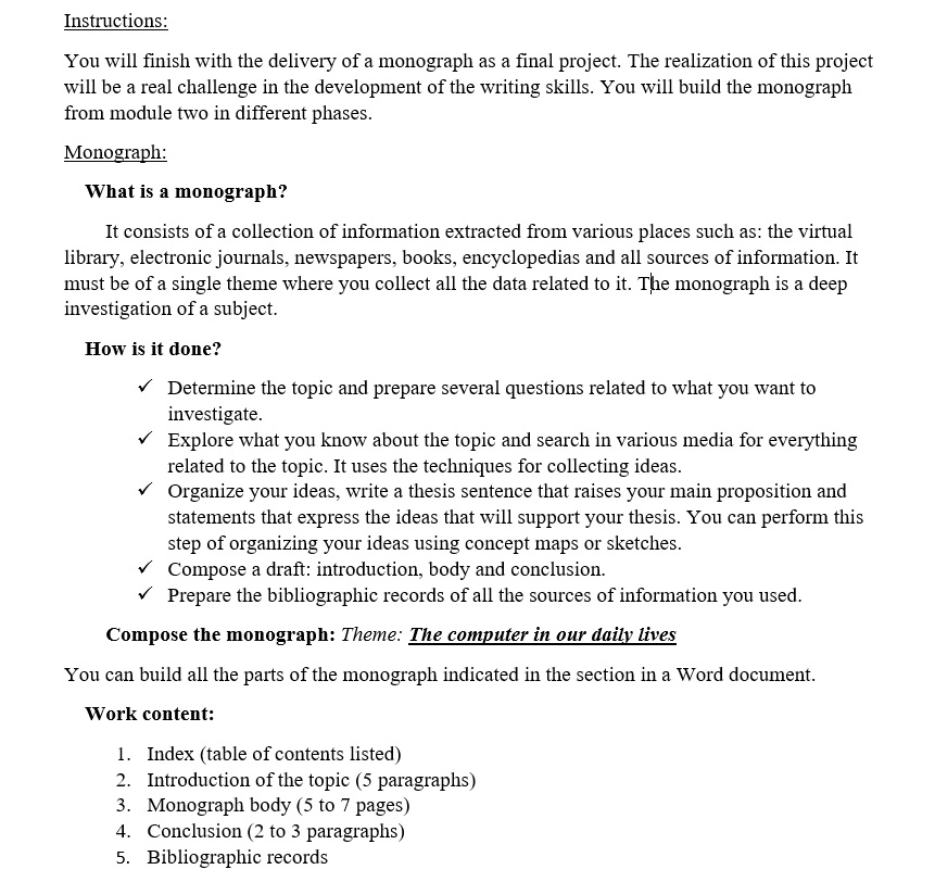 Can you help with the monograph work? Please see