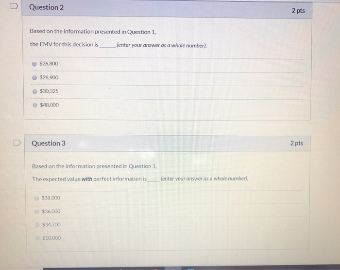 The following payoff table provides profits based