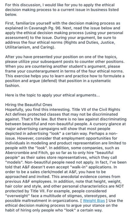 is it ethical For this discussion, I would like