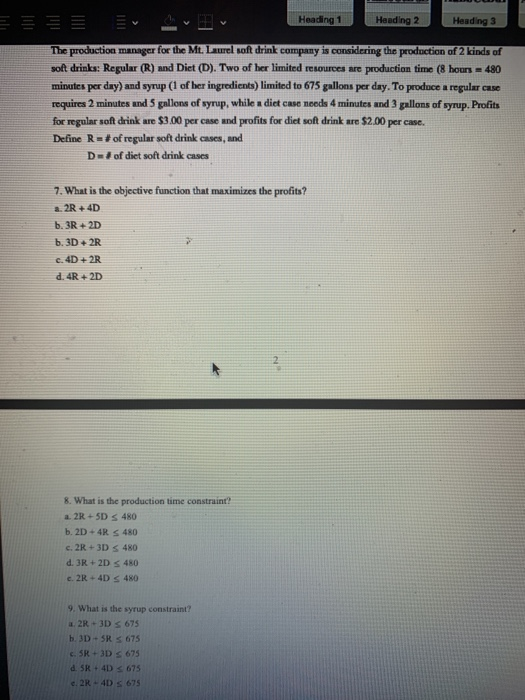 Heading 1 Heading 2 Heading 3 The production