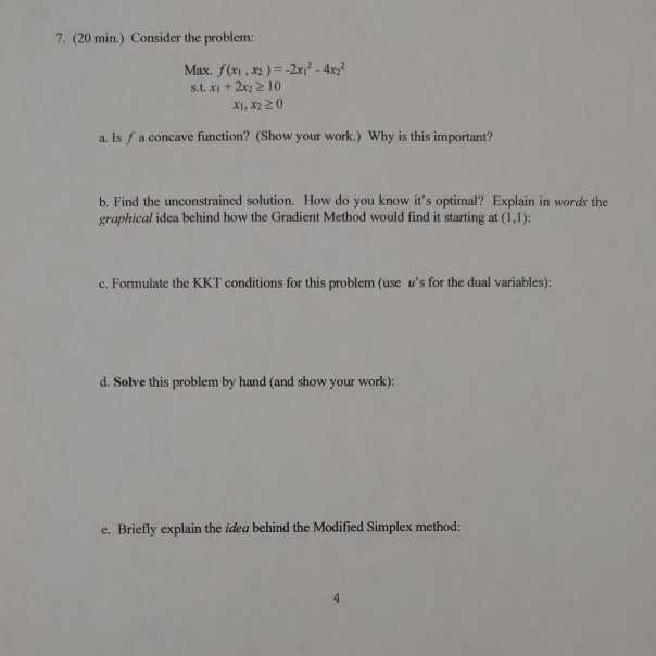 7. (20 min.) Consider the problem: Max. f(x1, x2