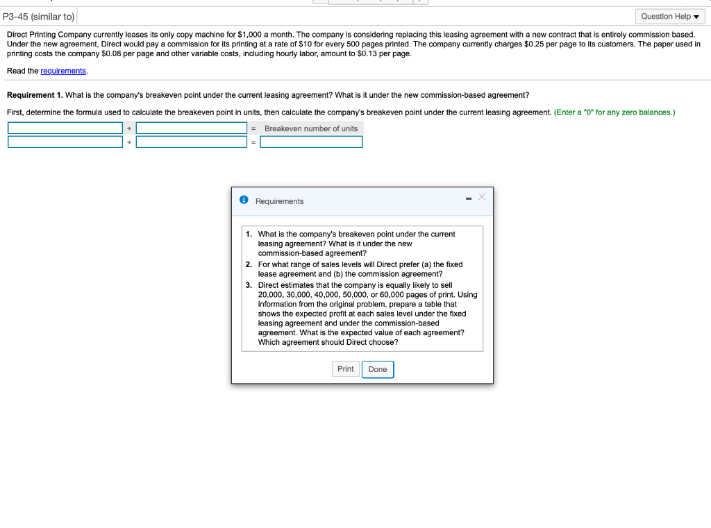 Need all steps. Question Help P3-45 (similar to)