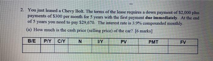 2. You just leased a Chevy Bolt. The terms of the