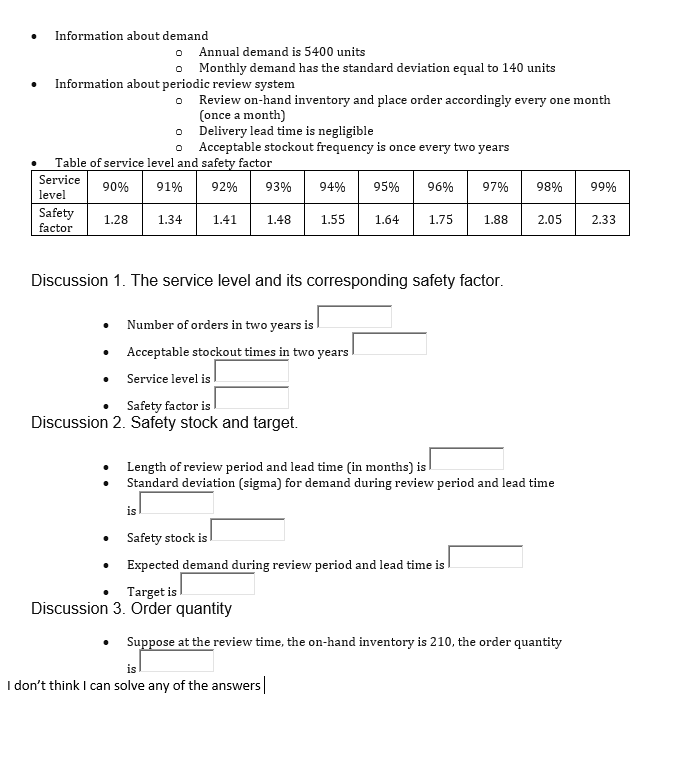 Information about demand Annual demand is 5400