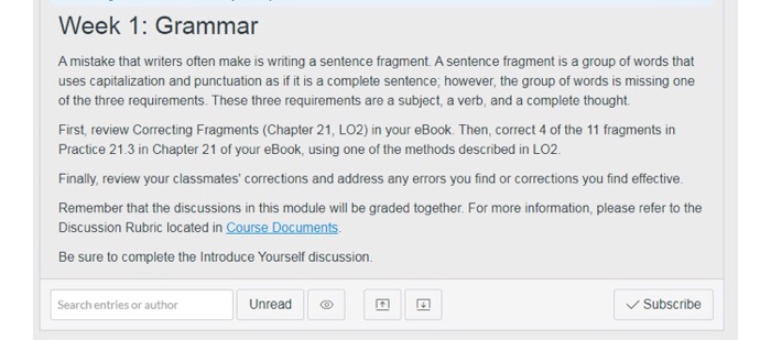 Week 1: Grammar A mistake that writers often make
