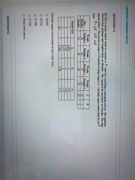 Question Completion Status: QUESTION 11 [11-12] A