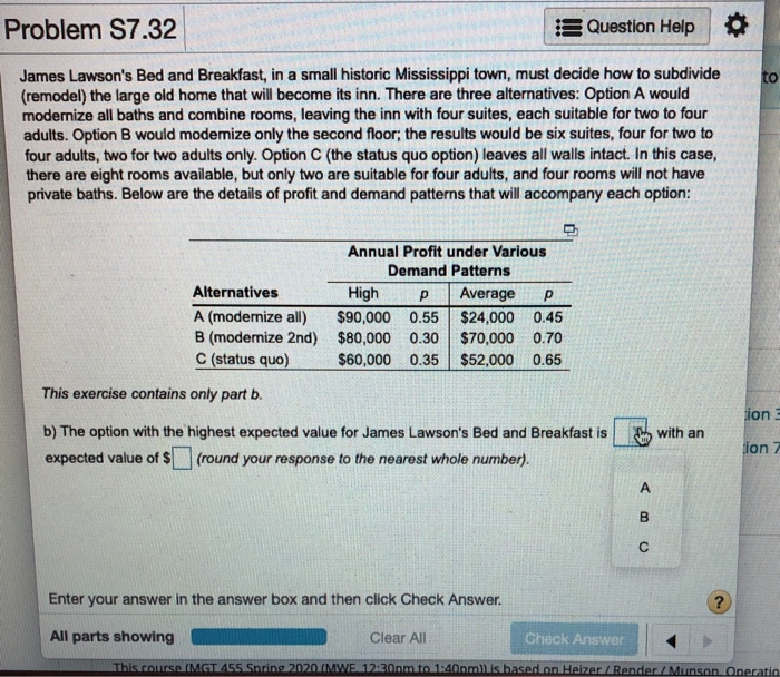 Problem S7.32 Question Help to James Lawson's Bed