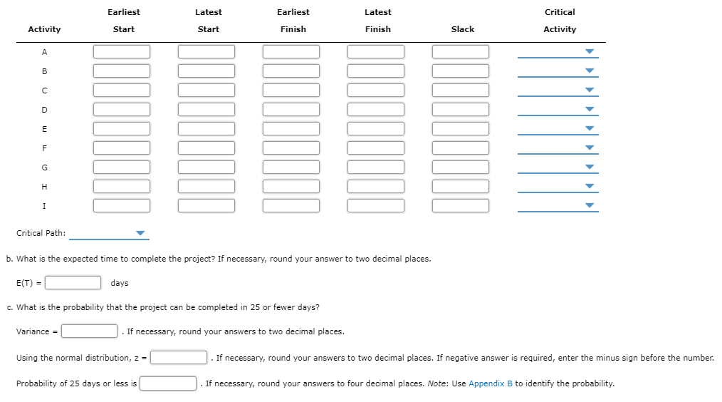 Problem 9-12 Assume that the activity time