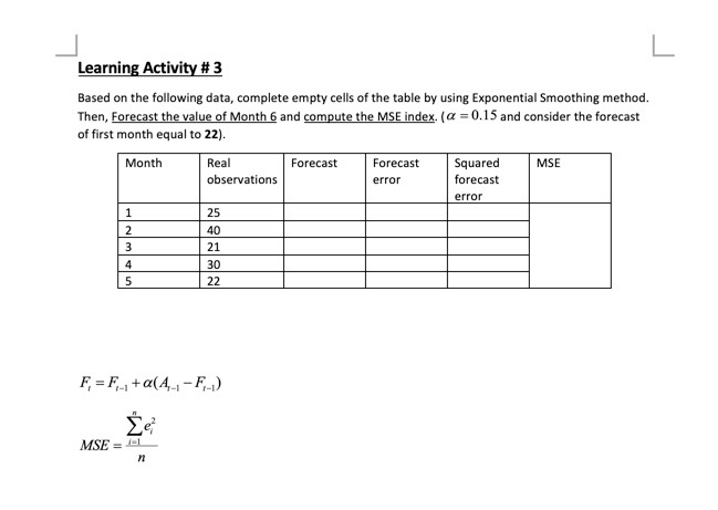 L Learning Activity #3 Based on the following