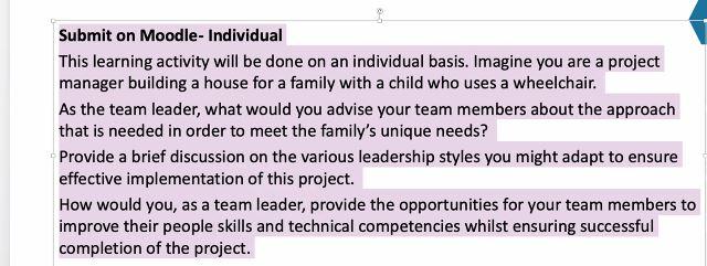 Submit on Moodle- Individual This learning