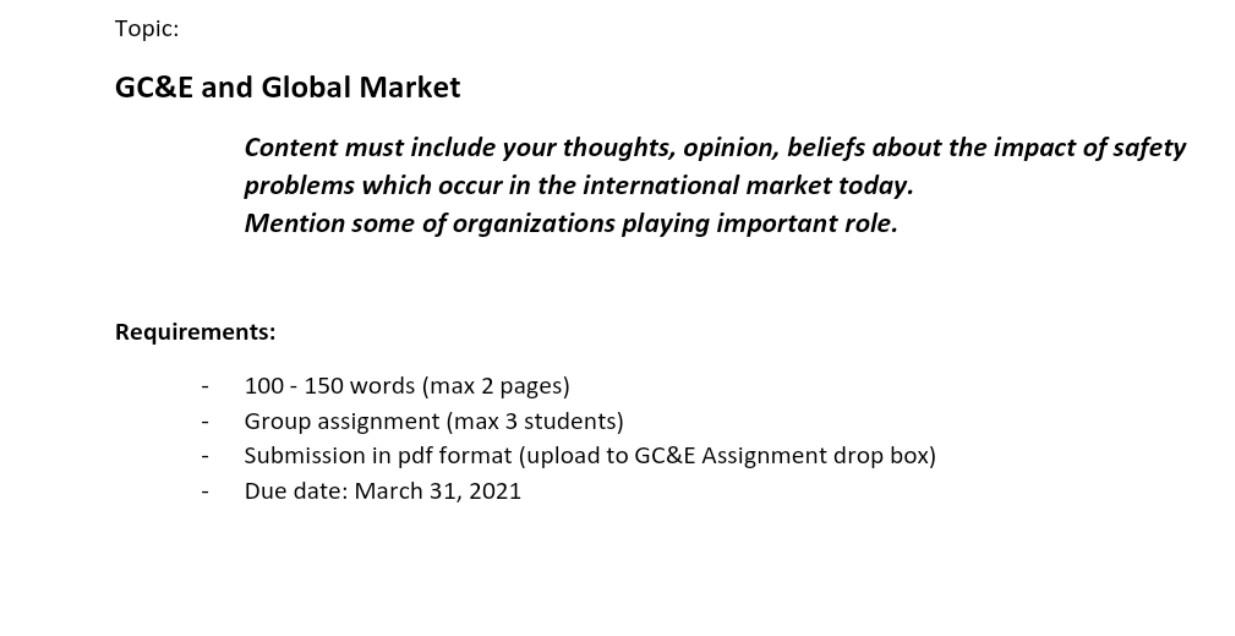 Topic: GC&E and Global Market Content must