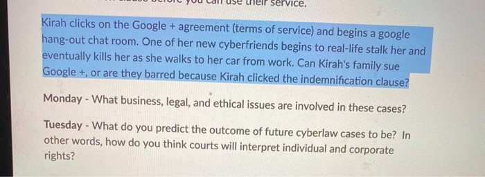 service. Kirah clicks on the Google + agreement