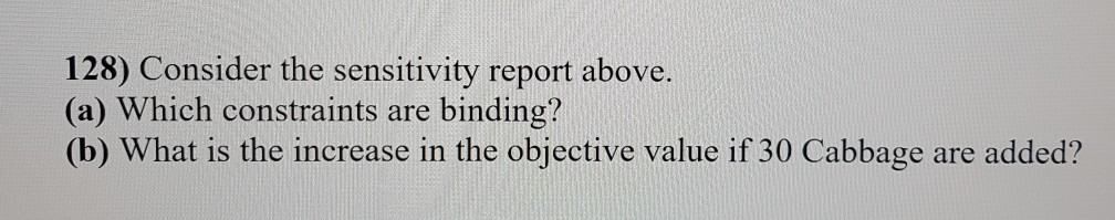 128) Consider the sensitivity report above. (a)