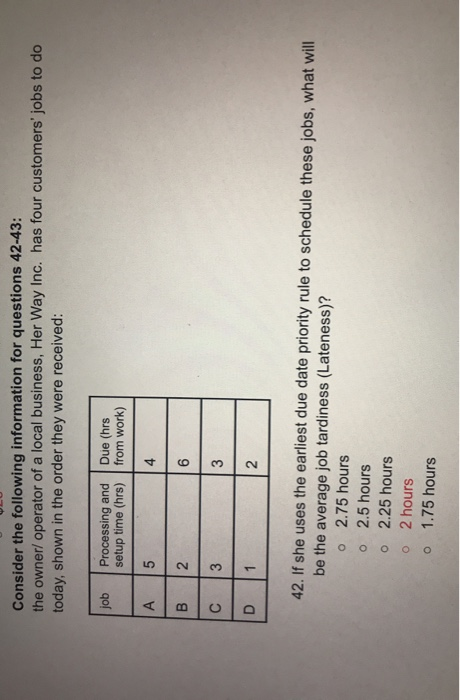 Consider the following information for questions