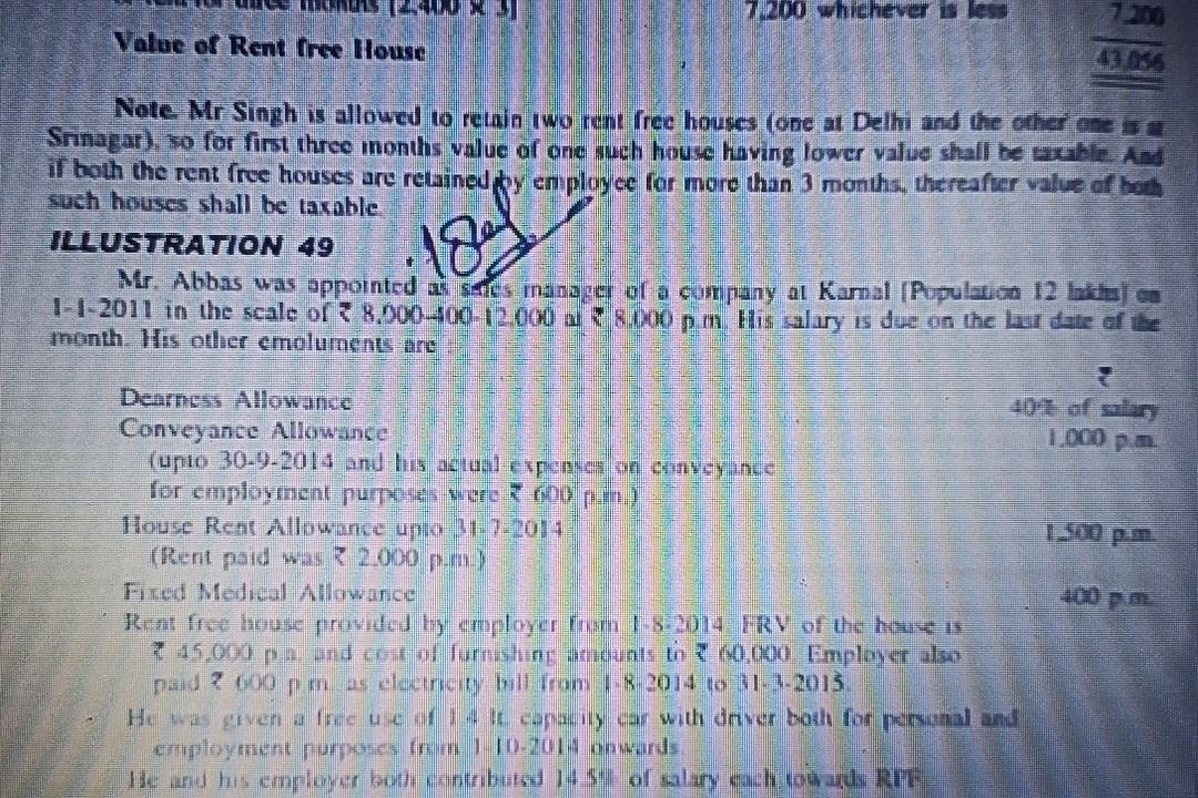 7A200 whichever B Value of Rent free House 43.055