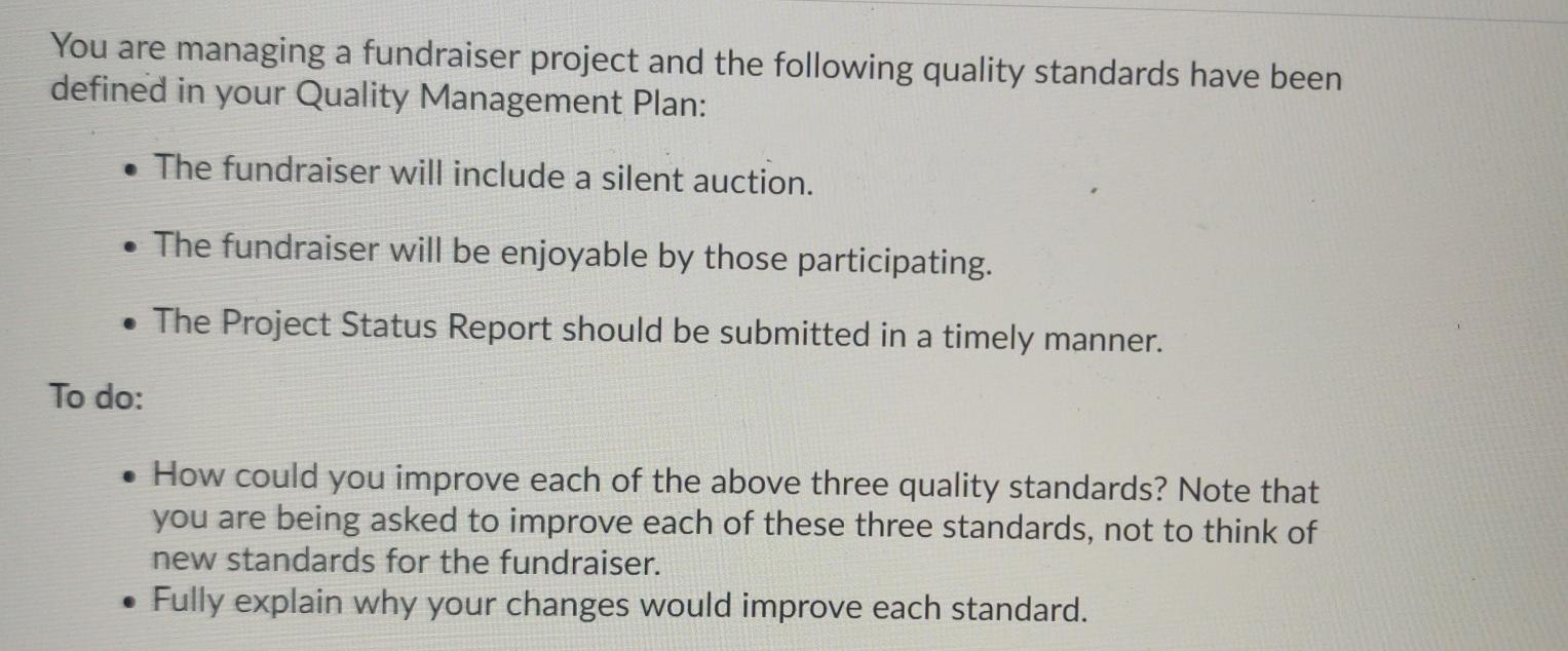 You are managing a fundraiser project and the