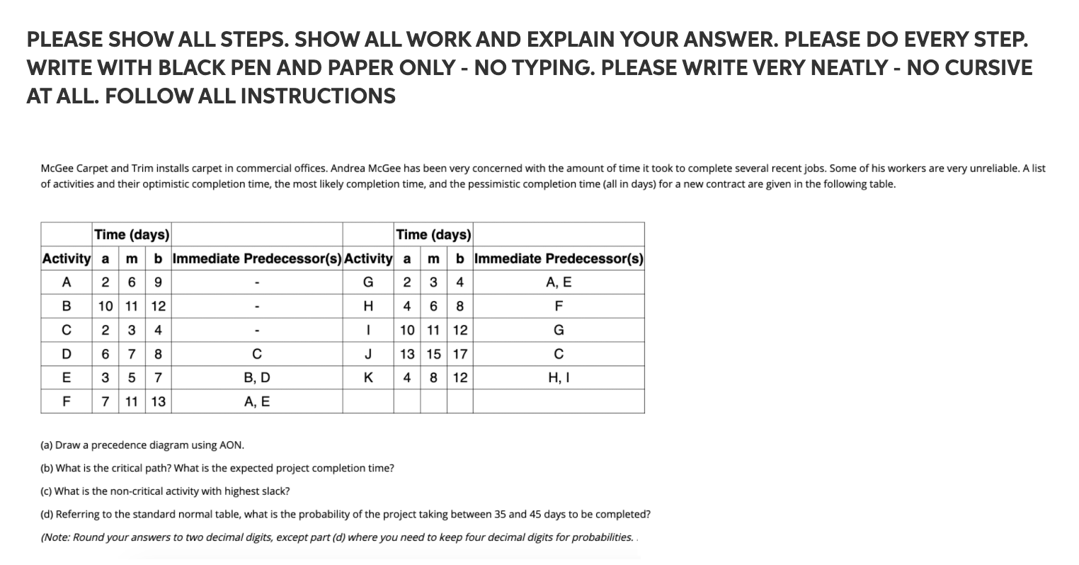 PLEASE SHOW ALL STEPS. SHOW ALL WORK AND EXPLAIN