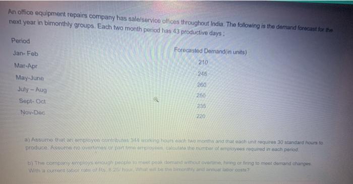 An office equipment repairs company has