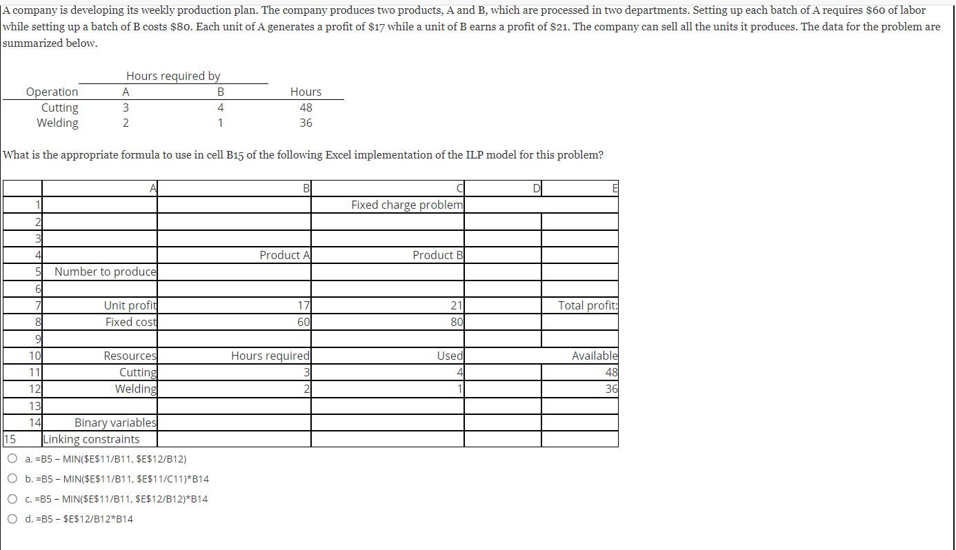 A company is developing its weekly production