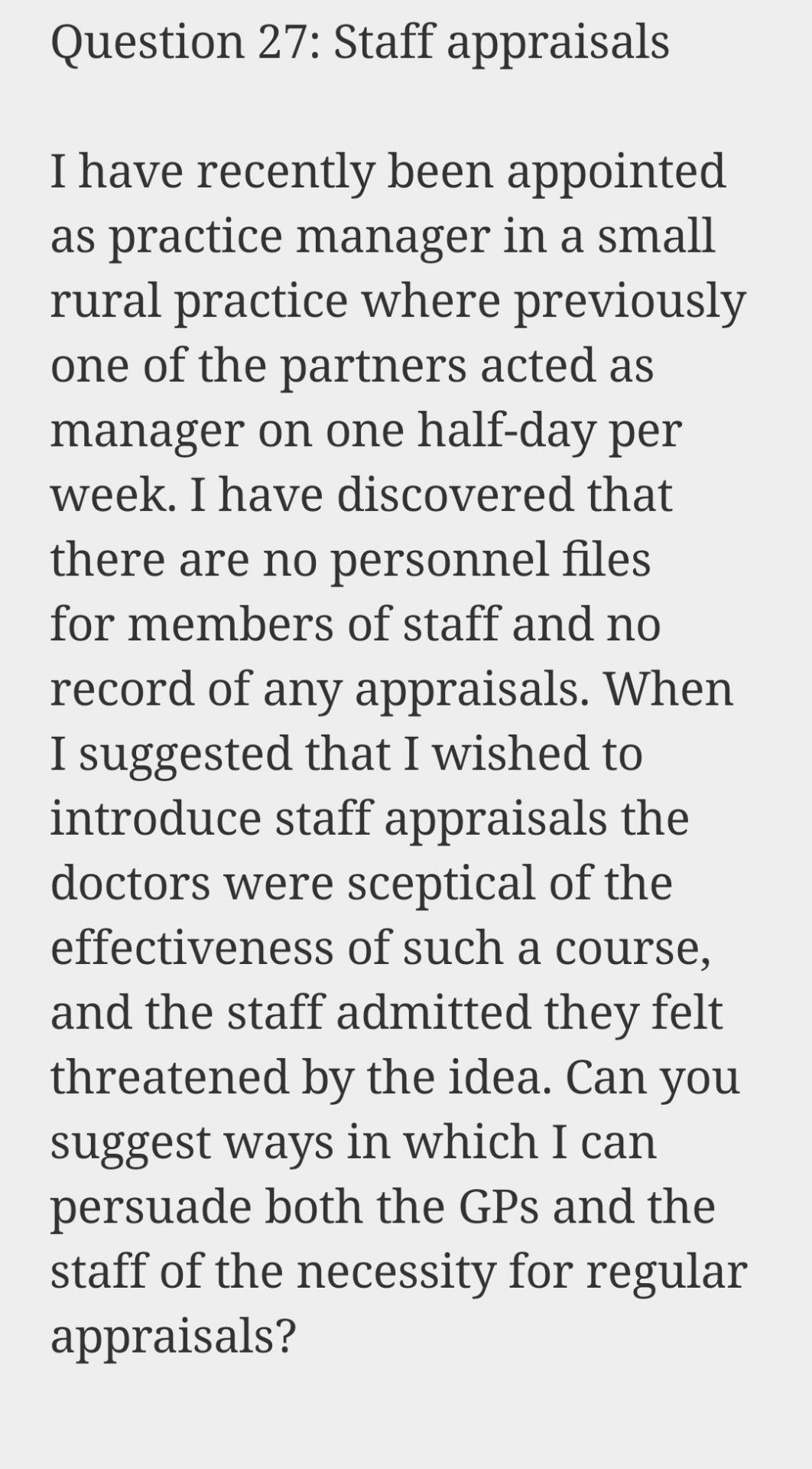 nj Question 27: Staff appraisals I have recently