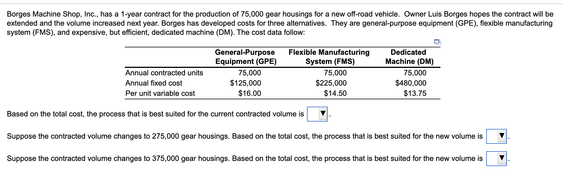 Borges Machine Shop, Inc., has a 1-year contract
