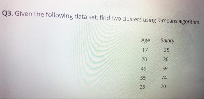 Q3. Given the following data set, find two