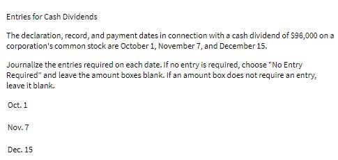 Entries for Cash Dividends The declaration,