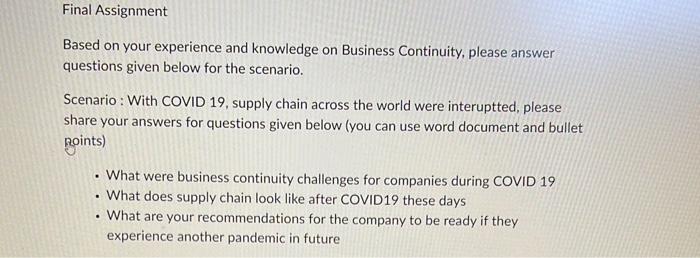 Final Assignment Based on your experience and