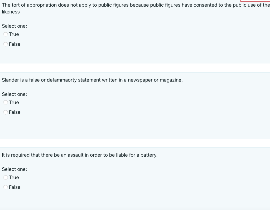 Please answer all The tort of appropriation does